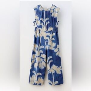 Zara girl blue floral print cut out jumpsuit Size 9 NEW
